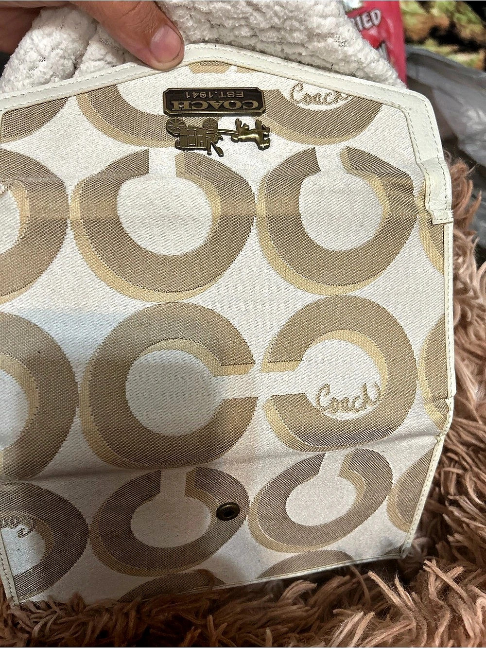 Coach Signature Canvas Flap Wallet in White & Brown - Picture 6 of 6